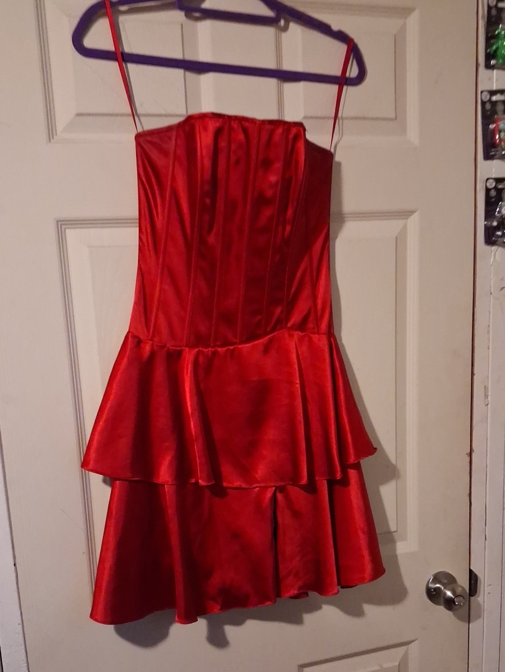 Girls Red Satin Tiered Party Dress